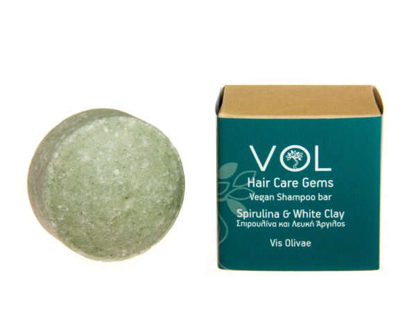Solid Shampoo Bar Vegan with Spirulina & White clay
