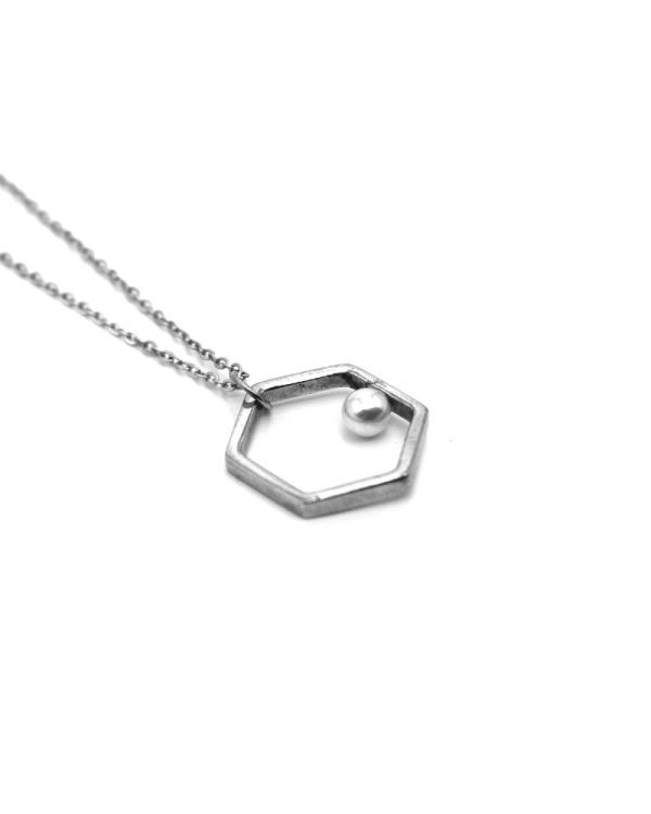 Necklace made of Silver 925, Hexagon with Pearl