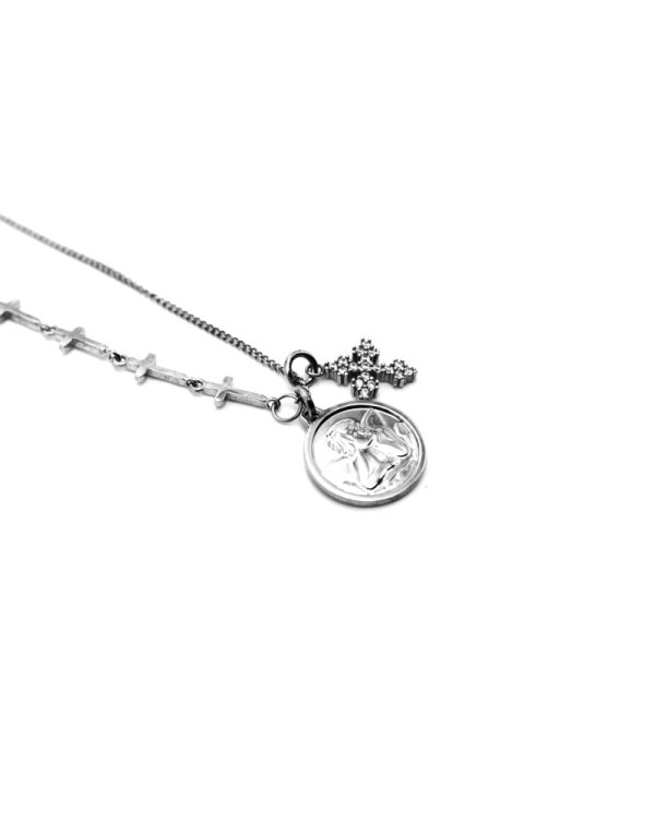 Necklace made of Silver 925, with 10 crosses & amp; round motif with Angel & amp; zircon cross.
