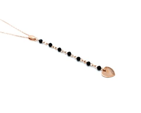 Necklace made of Silver 925, Pink-Gold, Heart Motif & amp; 7 black crystals.