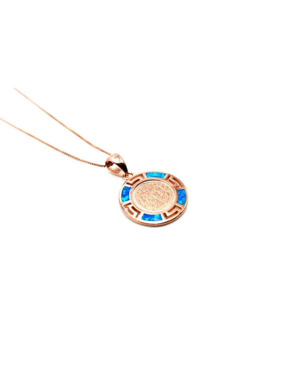 Necklace made of Silver 925, Pink-Gold, Phaistos Disc with Meander & amp; Opal stones.