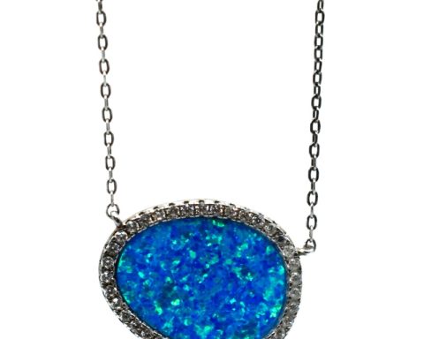 Necklace made of 925 silver, decorated with Opal stone and zircon in the border.
