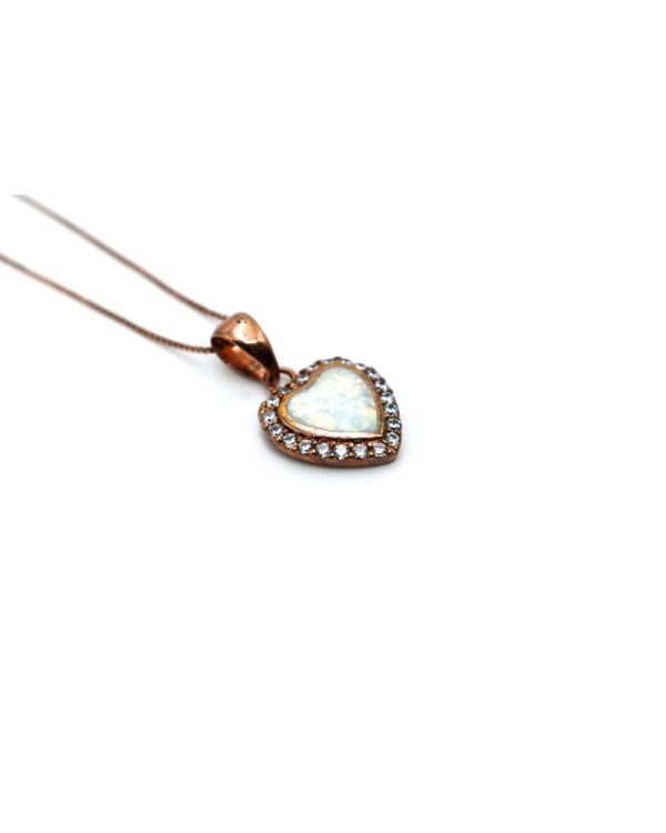 Necklace made of 925 silver, Gold Plated with Rose Gold. Heart decorated with zircon and Opal stone.