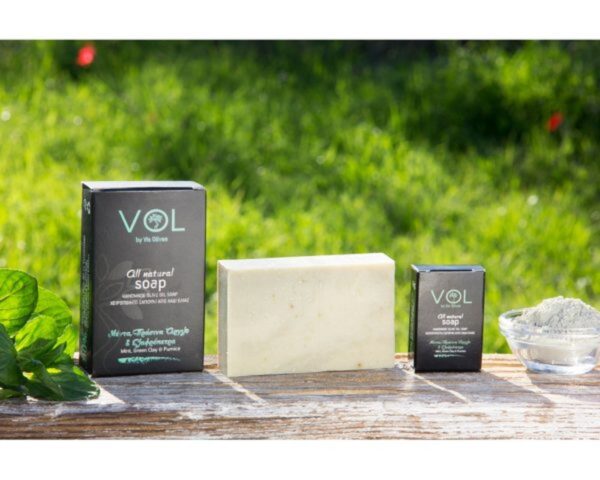Natural Handmade Olive Oil Soap with mint, green clay and pumice stone