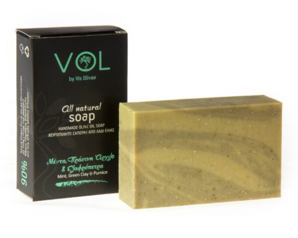 Natural Handmade Olive Oil Soap with mint, green clay and pumice stone