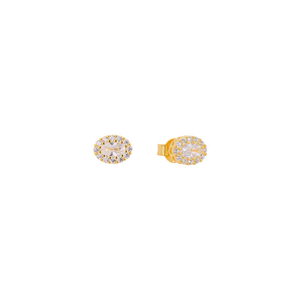 Prince Silvero 925 Sterling Silver Gold Plated Earrings Oval White CZ Rosette