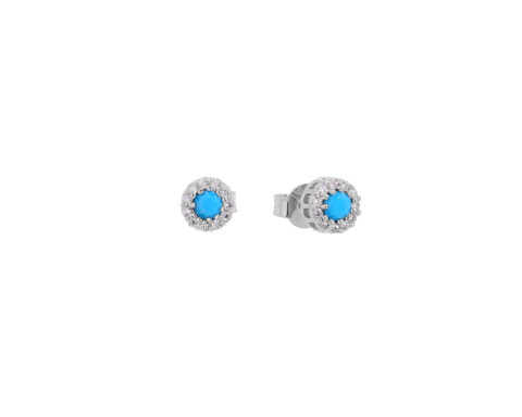925 Sterling Silver Prince Silvero Rosette Round Turquoiset CZ Earrings